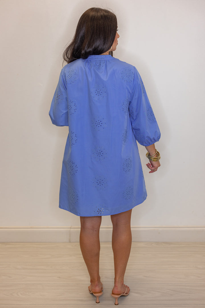 blue eyelet detail shift dress