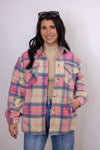 pink blue plaid fleece shacket