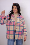 pink blue plaid fleece shacket