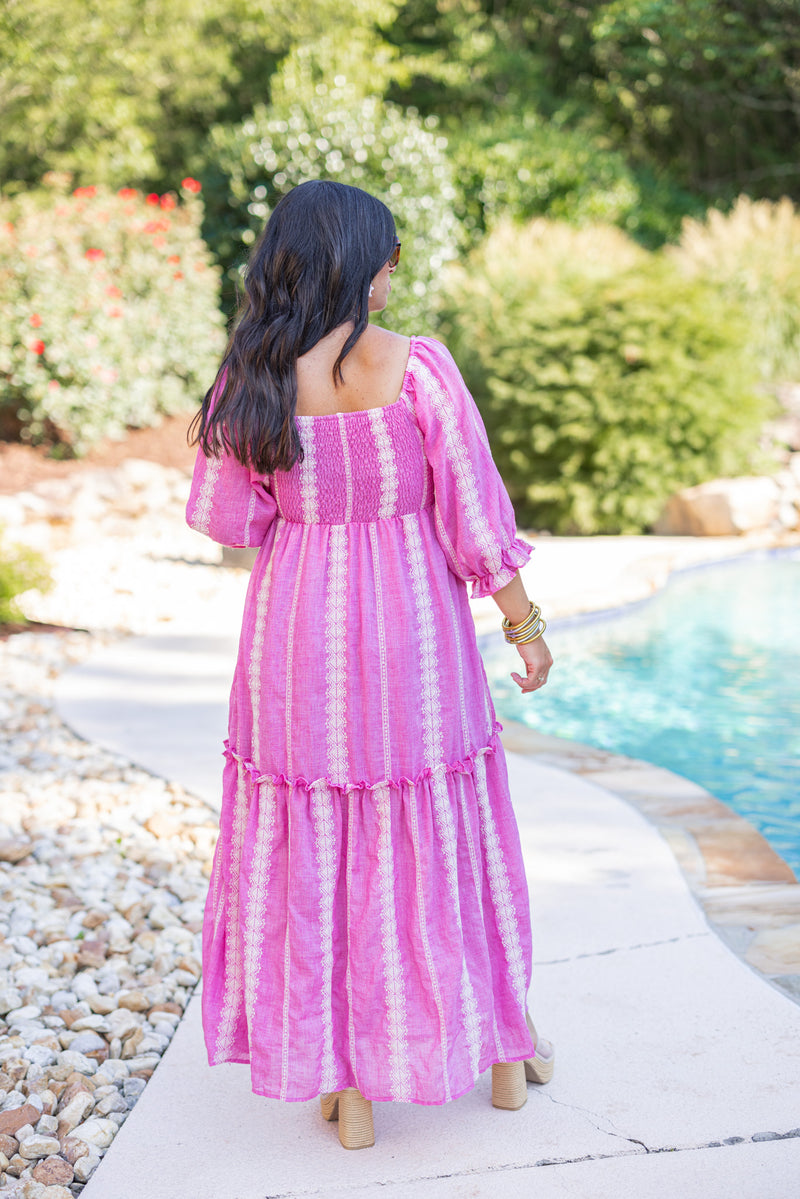 pink boho bump friendly maxi dress