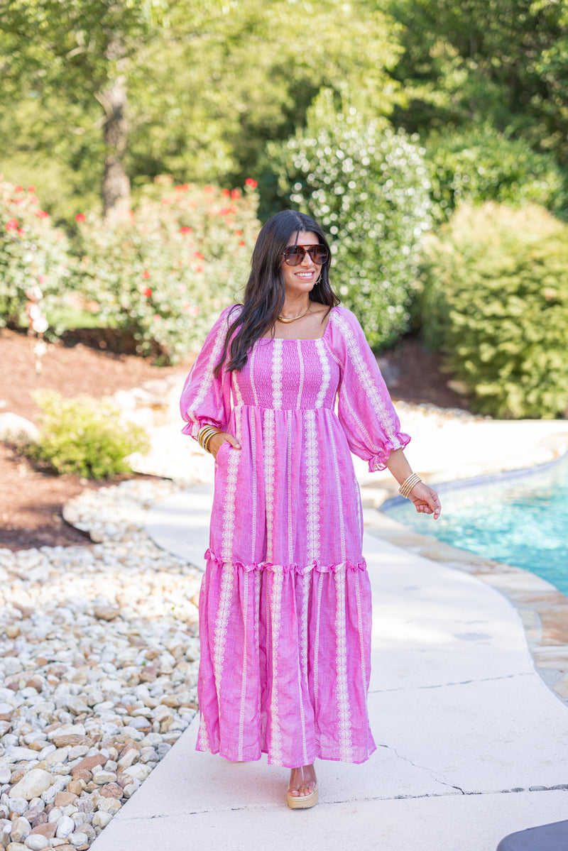 pink boho bump friendly maxi dress