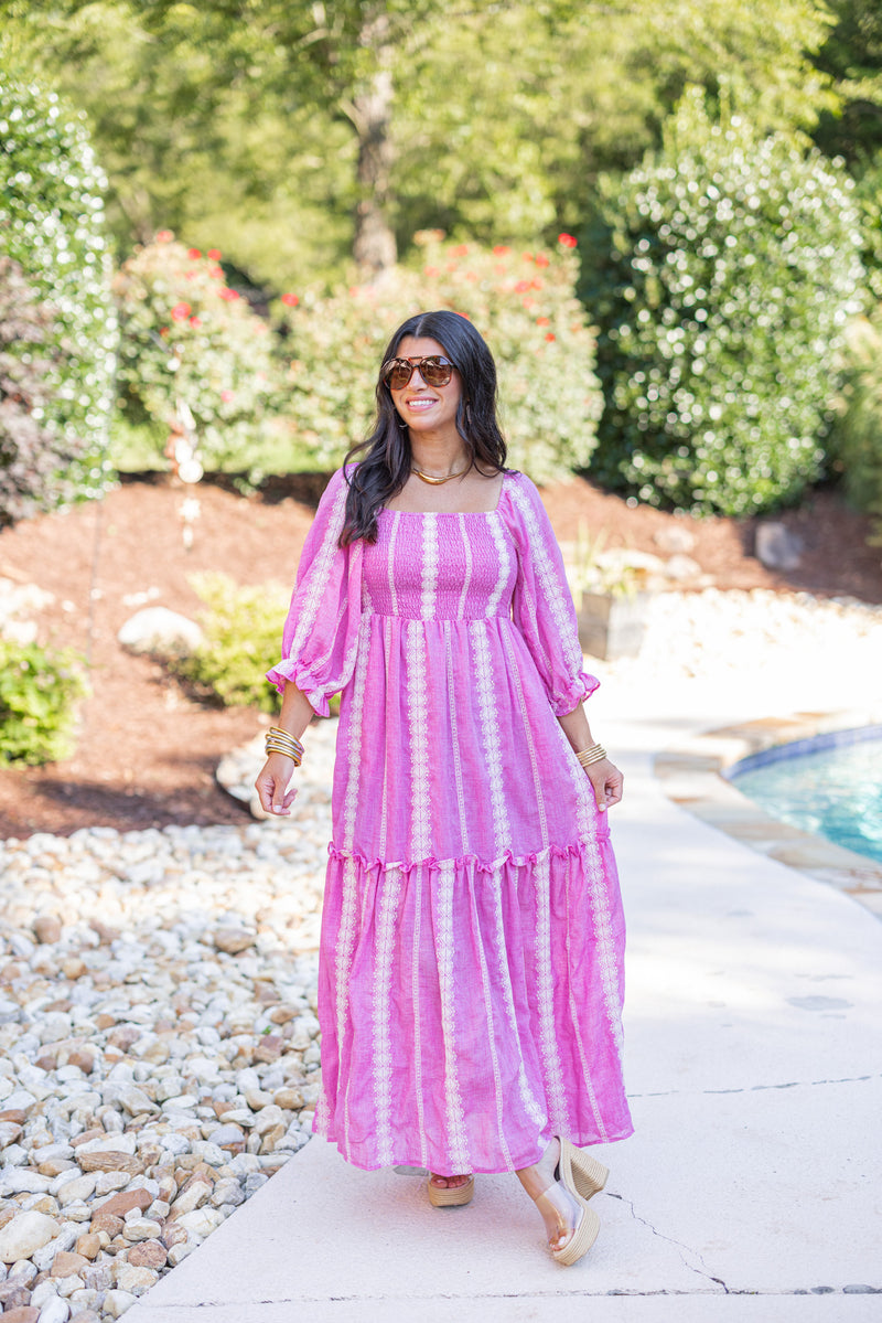 pink boho bump friendly maxi dress