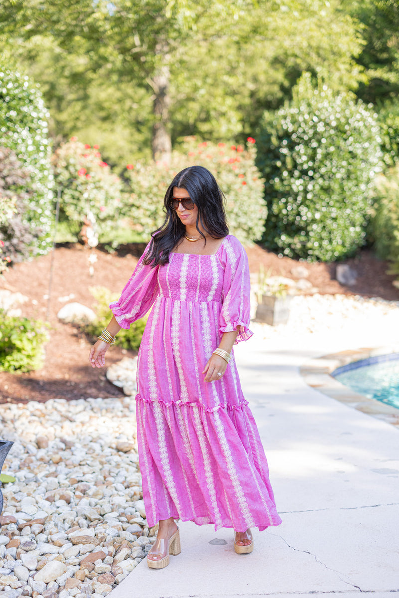 pink boho bump friendly maxi dress