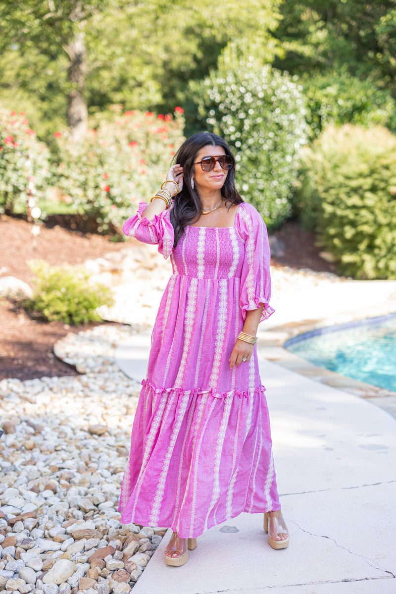 pink boho bump friendly maxi dress