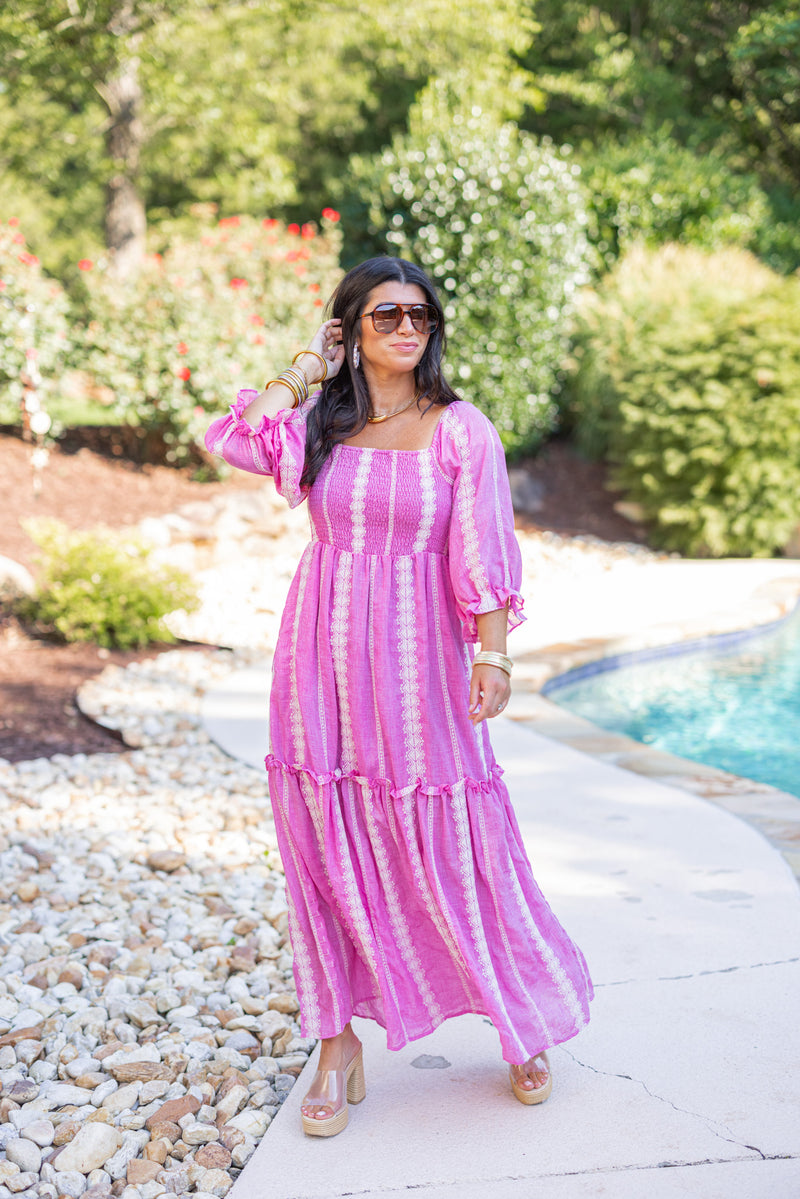 pink boho bump friendly maxi dress