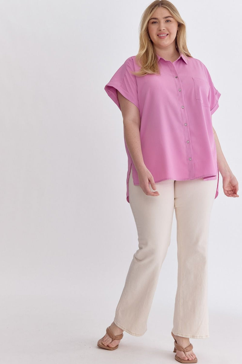 Entro Plus Button down hi-low top in pink