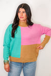 pink teal colorblock sweater