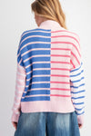 Easel Pink multicolor striped colorblock sweater with zip front bodice