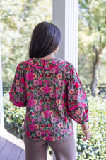 pink brown fall floral dressy top