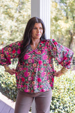 pink brown fall floral dressy top