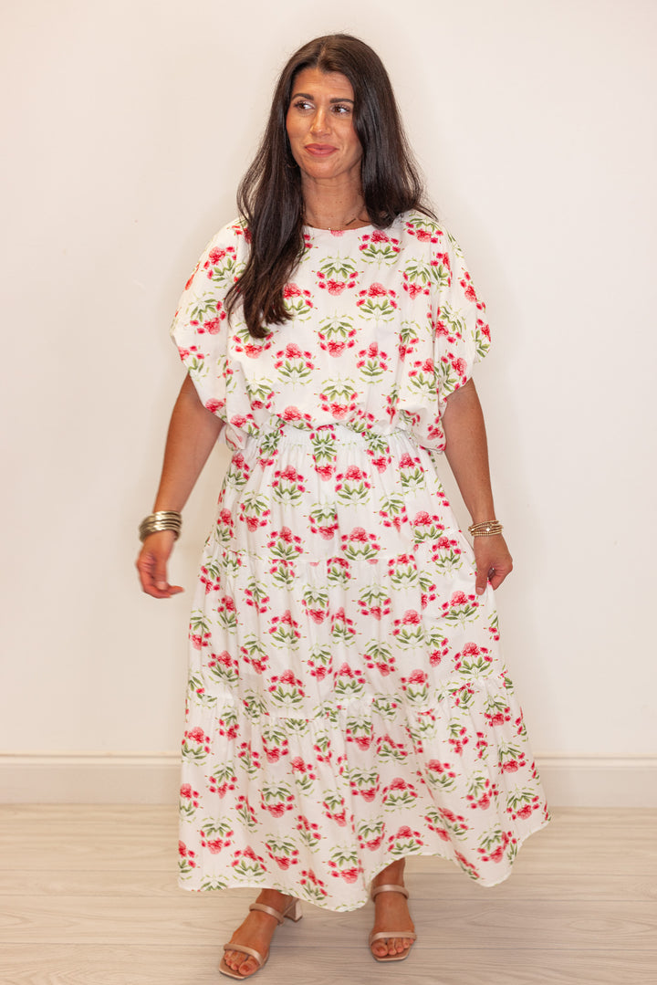 pink floral printed maxi skirt set