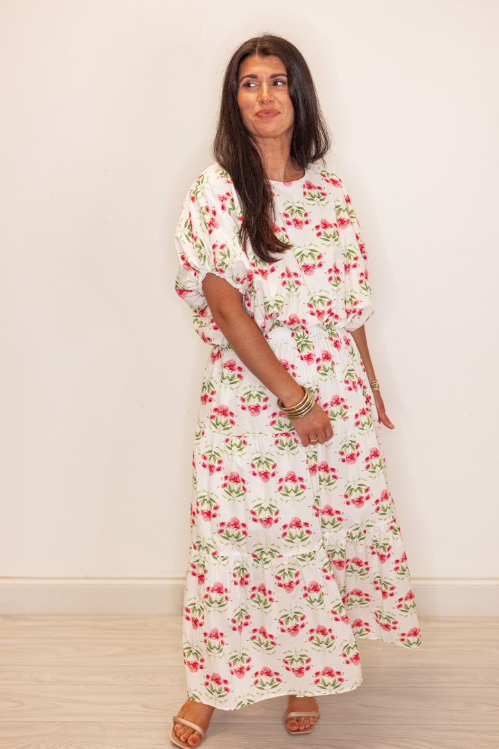 pink floral printed maxi skirt set