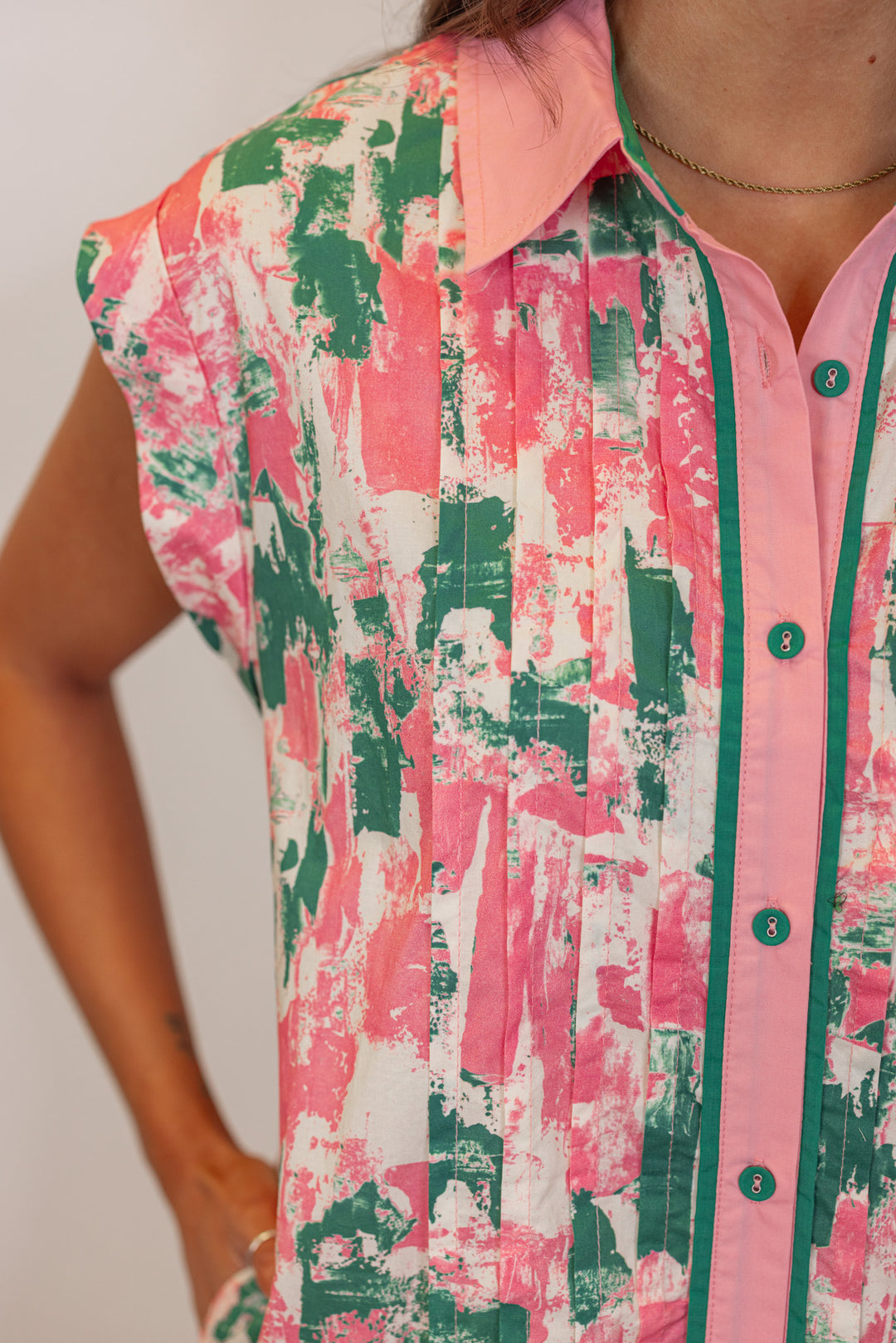 pink green watercolor peplum hem dress