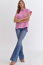 Entro Button down hi-low top in pink