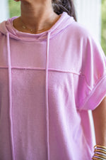 pink short sleeve hoodie top