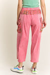 J. Her Mineral washed terry knit cargo pants with floral print details in flamingo pink