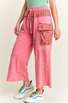 J. Her Mineral washed terry knit cargo pants with floral print details in flamingo pink