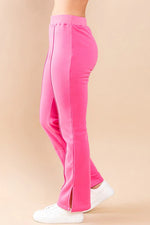 pink knit lounge slit hem pants