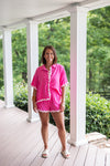 pink linen ric rac scalloped shorts set