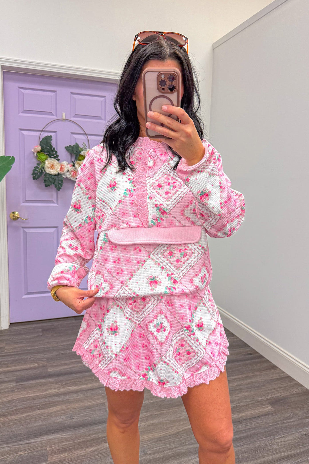 pink paisley floral patchwork skort matching lounge set