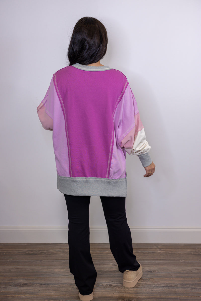 pink purple colorblock crew pullover