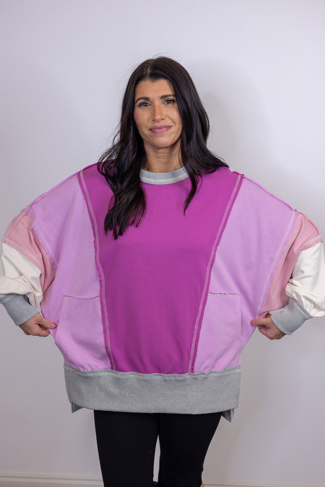 pink purple colorblock crew pullover