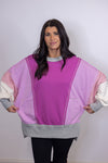 pink purple colorblock crew pullover