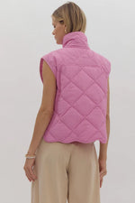 Entro Bubblegum pink snap front quilted puffer vest with scalloped bottom hem