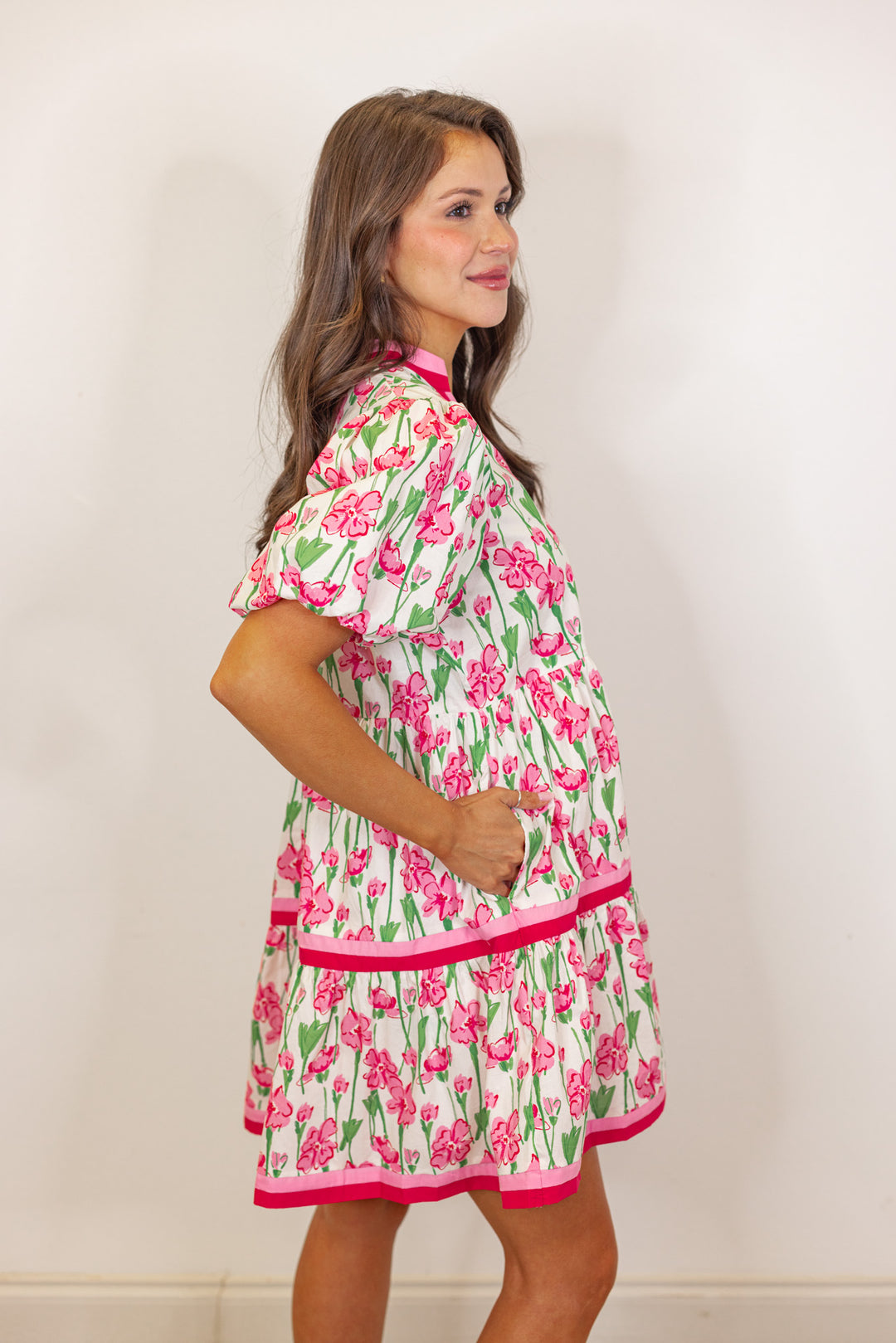 pink red floral babydoll dress