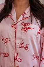 red pink candy cane bow pajama top