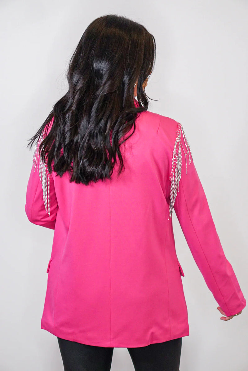 pink rhinestone fringe blazer