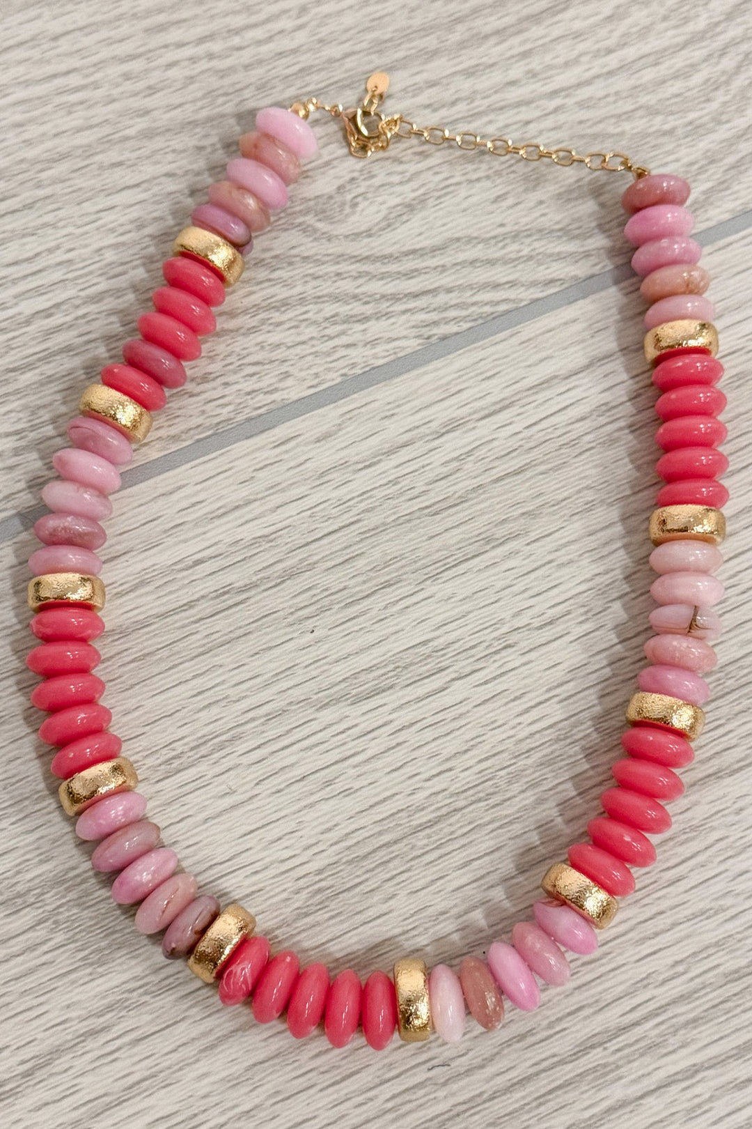 pink rondelle beaded necklace