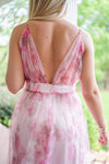 pink sheer floral overlay maxi dress with slits