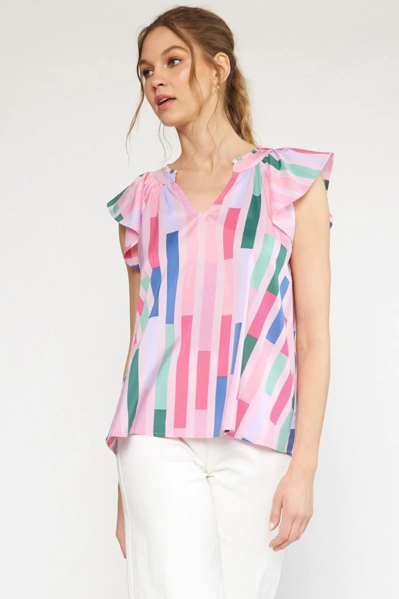 entro pink stripe spring top