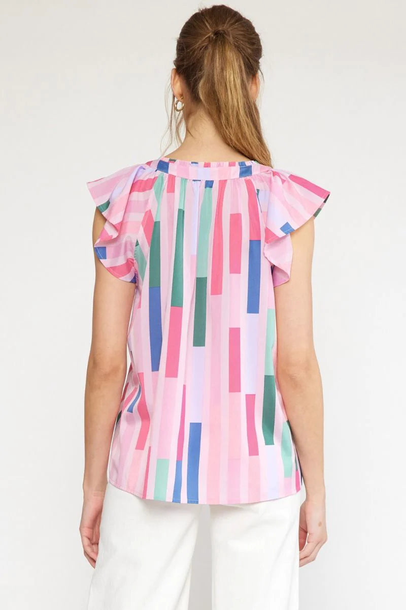 entro pink stripe spring top