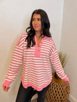 pink striped pullover