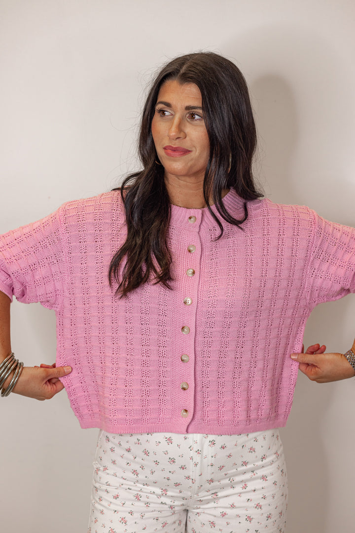 pink sweater knit cardigan top