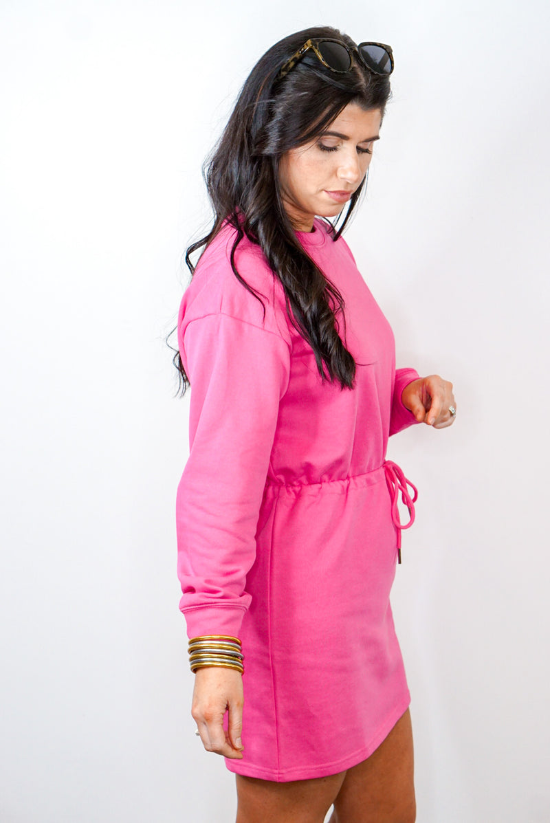 pink sweatshirt athleisure dress