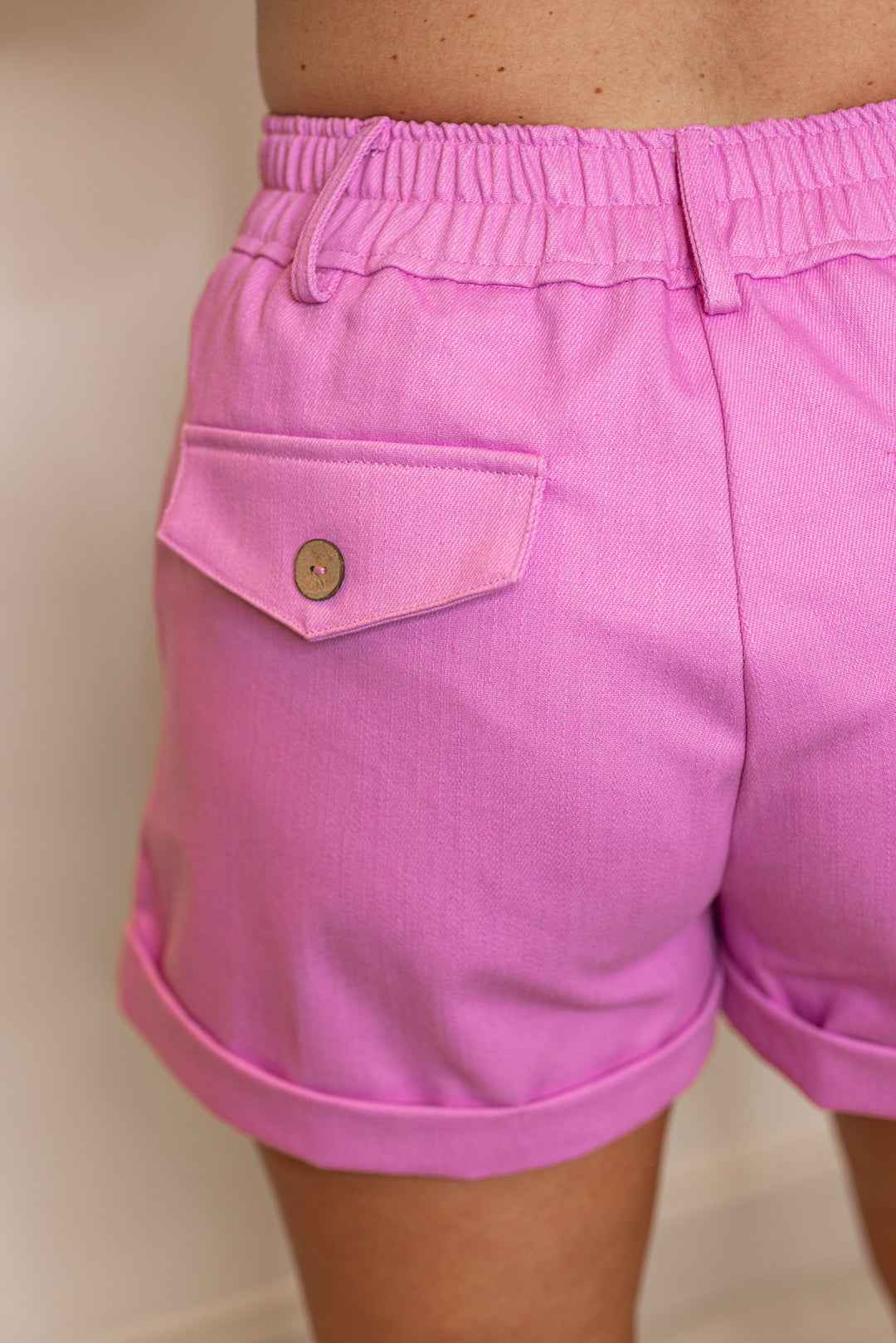 pink denim twill cuffed shorts