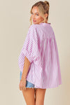 day + moon Pink and white striped button down relaxed fit, boxy top