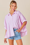 day + moon Pink and white striped button down relaxed fit, boxy top