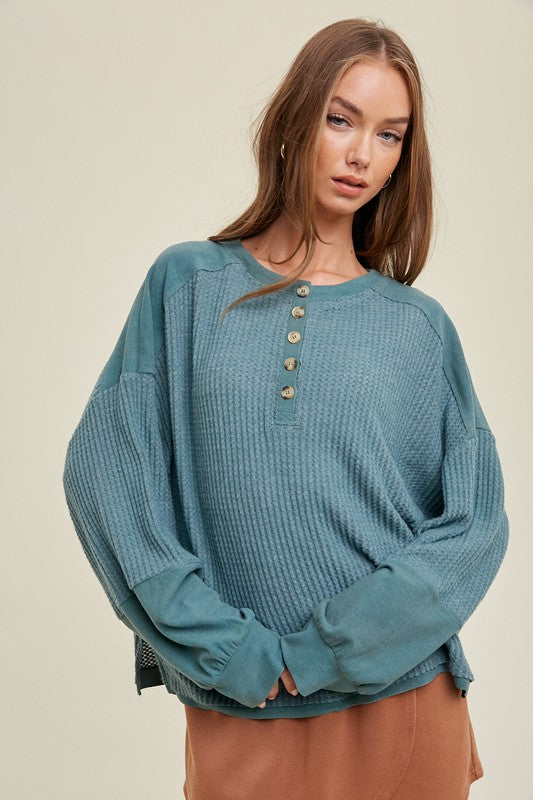 Wishlist Pistachio green soft waffle knit long sleeve top