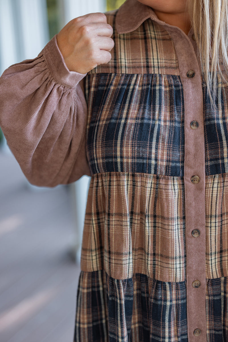 plus size flannel plaid babydoll dress