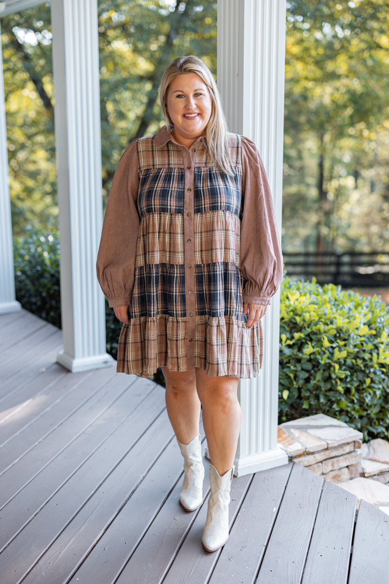 plus size flannel plaid babydoll dress