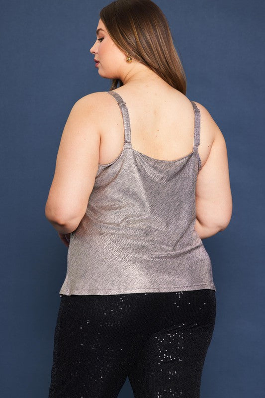 Skie Are Blue Metallic champagne sleeveless cowl neck top