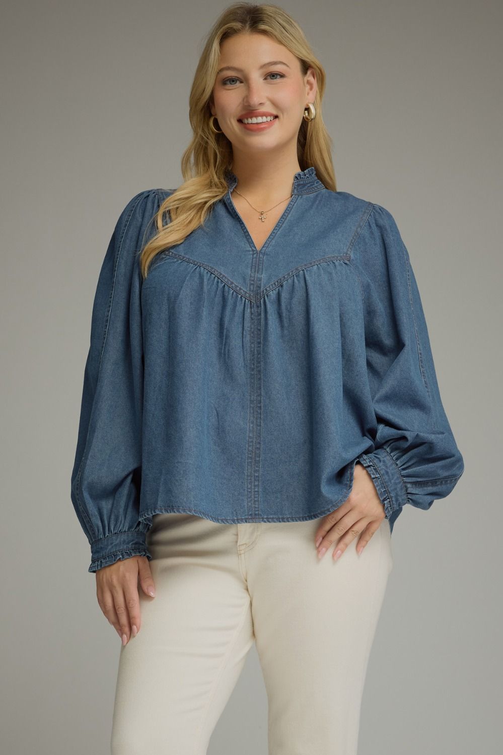 Entro plus size washed denim babydoll top 