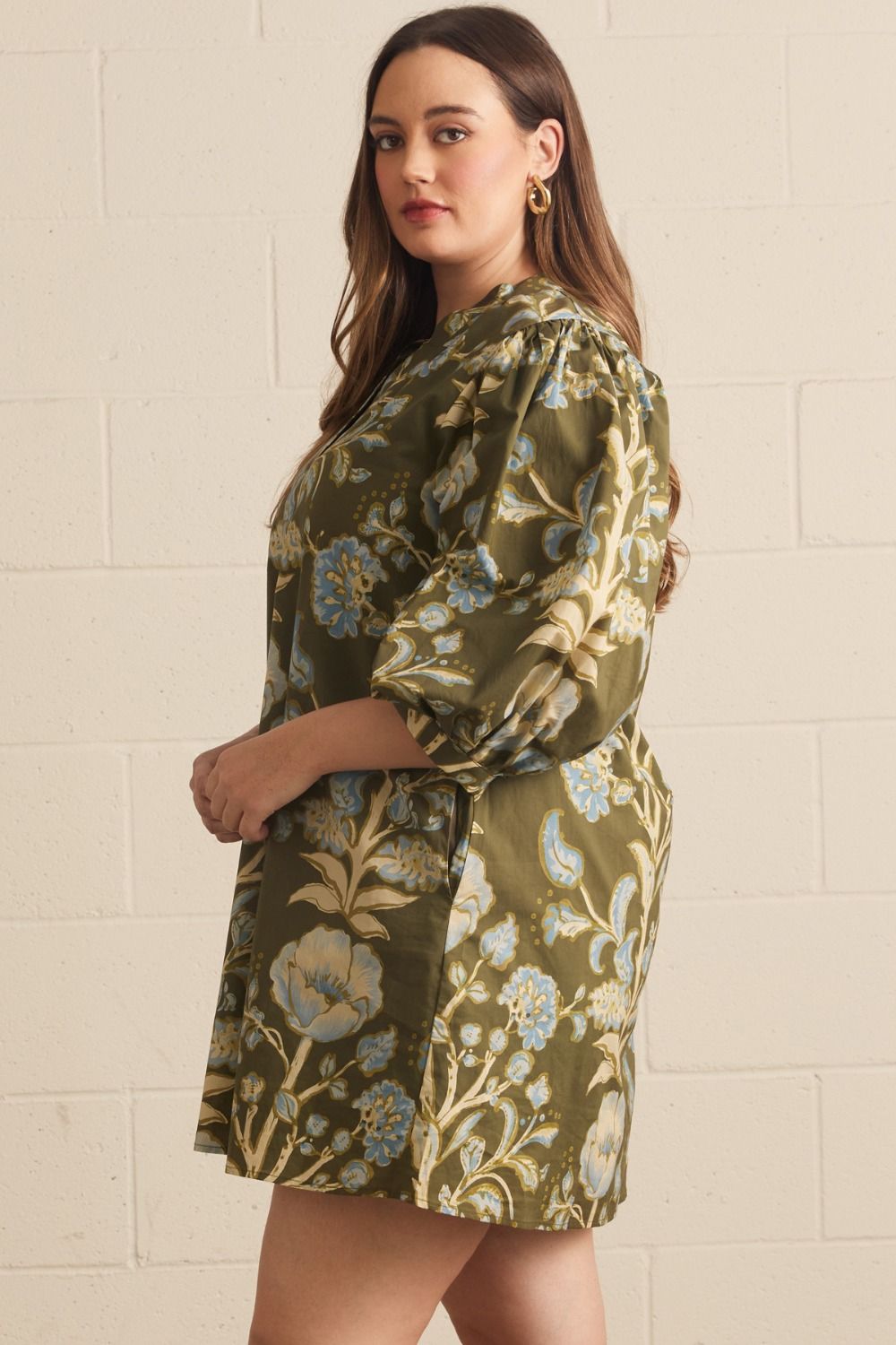 entro olive floral print plus dress with pockets