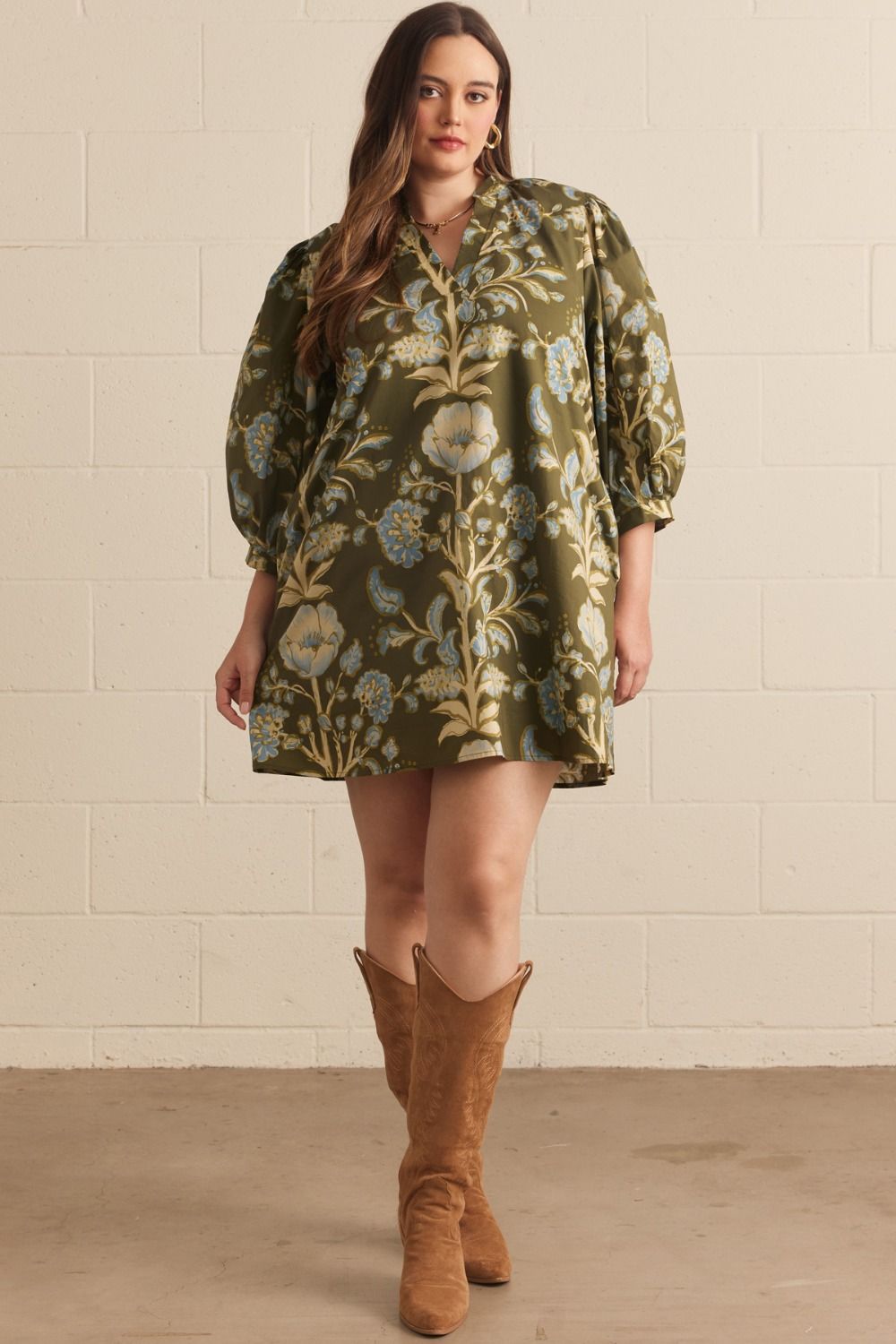 entro olive floral print plus size dress