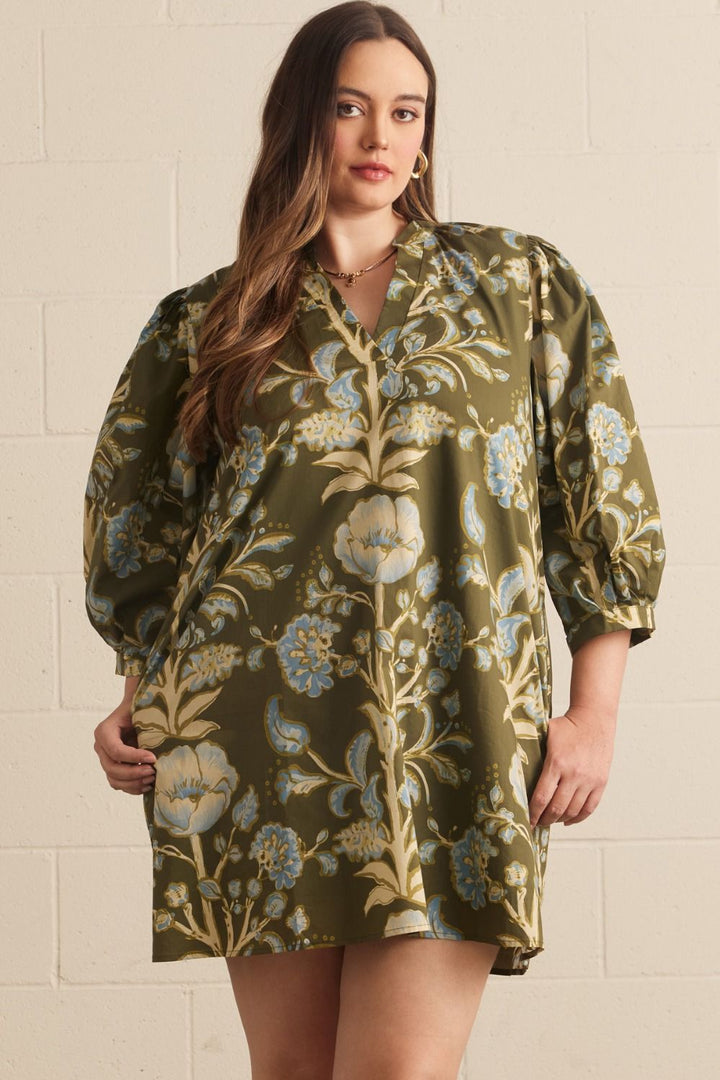 entro olive floral print plus dress