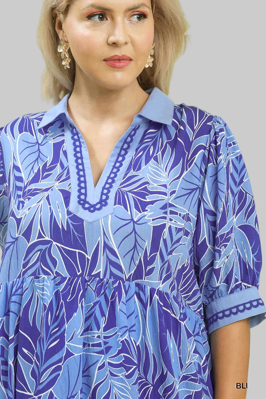 umgee blue palm tree print plus size dress details